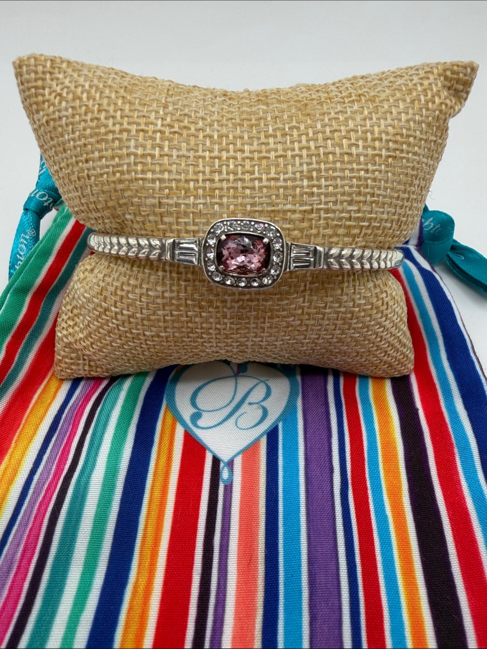 Brighton Reina Pink Stone Hinged Bangle Bracelet